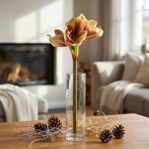 Itens Flor artificial de amarílis em rosa e amarelo - 66 cm - ideia ideal para presente e decoração elegante para interiores