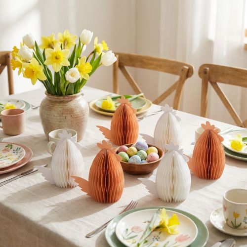 Decoração de mesa de frango em favo de mel Páscoa branco laranja 11×6,5×12cm 6 unidades | Floristik24.pt