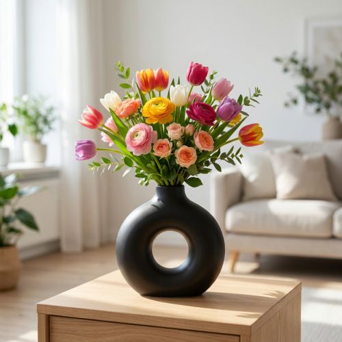 Vaso Moderno Cerâmica Preto Moderno Oval 21×7×20cm | Floristik24.pt
