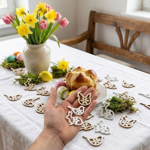 Decoração espalhada coelhinhos, galinhas e pássaros decoração de Páscoa em madeira para espalhar 72 peças | Floristik24.pt