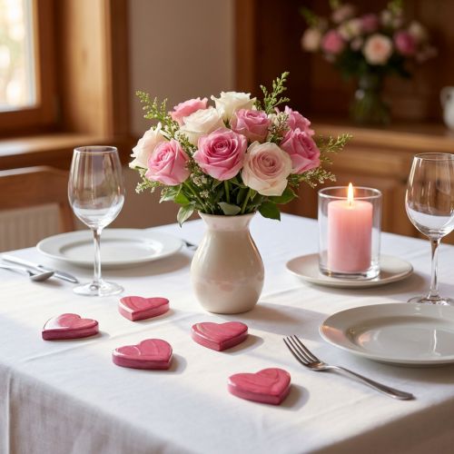 Itens Corações de madeira decorativos rosa brilhante decoração dispersa 4,5 cm 8 unidades