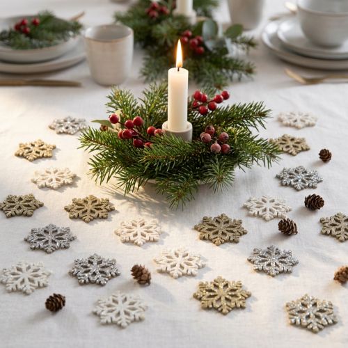 Flocos de neve mix de glitter madeira Ø2cm 144p | Floristik24.pt