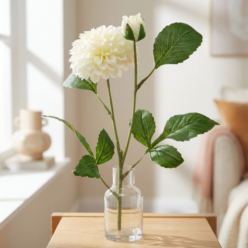 Dália flores artificiais creme verde 2 flores 60cm | Floristik24.pt
