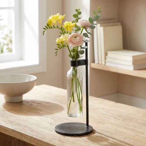 Vaso decorativo garrafa decorativa com suporte de metal preto Ø16cm | Floristik24.pt
