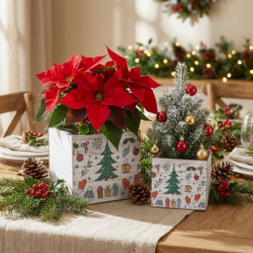 Floreira de madeira Decoração de Natal branca, cor 20 × 20/15 × 15cm, conjunto de 2 | Floristik24.pt