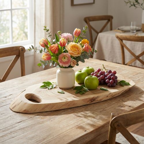 Bandeja de madeira de acácia com borda natural, 36–45 cm de comprimento x 15–21 cm de largura. | Floristik24.pt