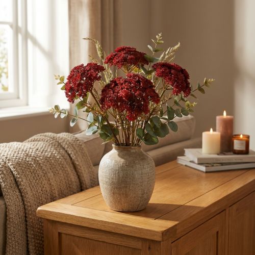 Flores artificiais de mil-folhas vermelhas Achillea artificial H30cm 6 peças | Floristik24.pt