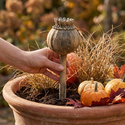 Decoração pedra artificial papoila decoração antiga castanho Ø13cm L37.5cm | Floristik24.pt