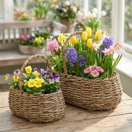 Cesto para plantas com alça cesto para flores L23/35cm conjunto de 2 | Floristik24.pt
