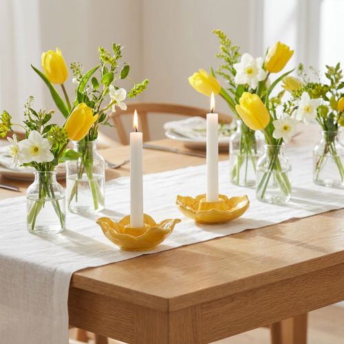Itens Castiçais de cerâmica em formato de flor para velas cônicas, 11 cm, 2 peças.