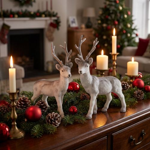Veados decorativos flocados/nevados 27,5 cm 2 unidades | Floristik24.pt