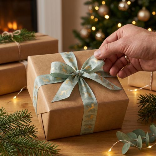 Itens Fita de presente com renas e árvores de Natal, 40 mm x 18 m