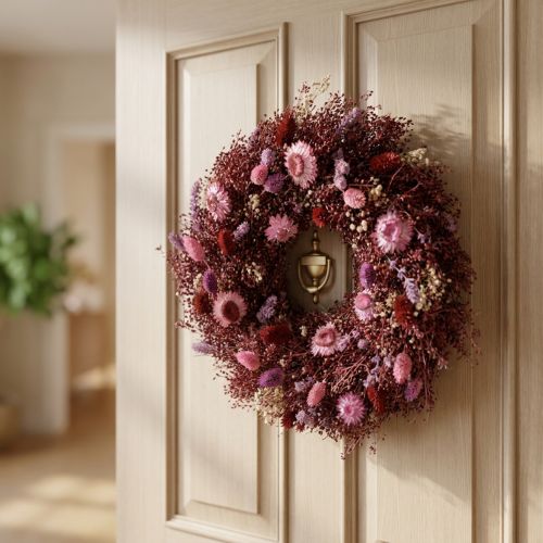 Coroa de flores, coroa de flores secas, vermelho vinho, rosa, Ø25cm | Floristik24.pt
