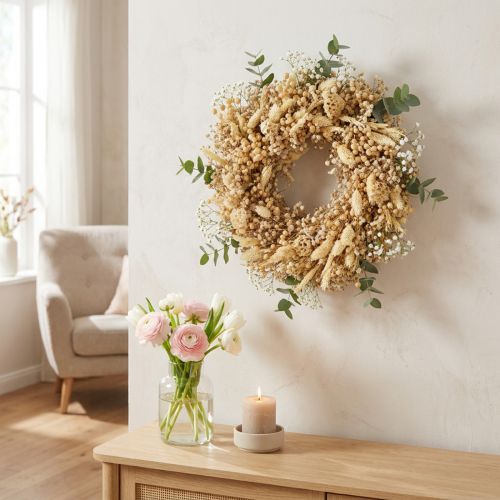 Guirlanda de flores secas guirlanda decorativa branqueada creme Ø25cm | Floristik24.pt