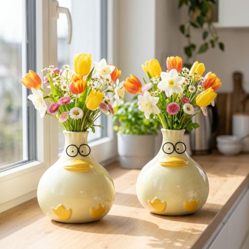 Vaso em forma de pato, cerâmica, design alegre, ideal para interiores modernos, 15 cm, 2 peças | Floristik24.pt