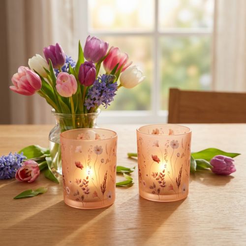 Itens Lanterna decorativa de vidro com motivo floral para dar um toque de estilo à sua casa, 12,5 cm, 2 peças