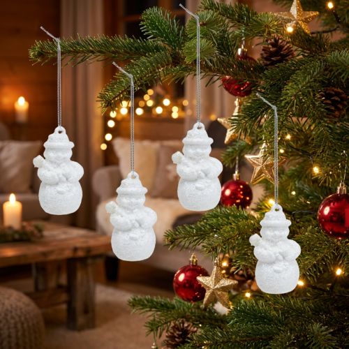 Boneco de neve branco com mica como cabide 4,5 cm 12 unidades | Floristik24.pt