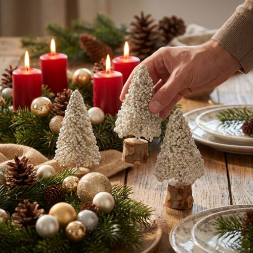 Mini decoração de mesa para árvore de Natal champanhe branco H8cm 12 peças | Floristik24.pt