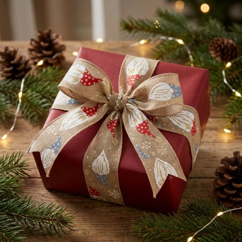 Itens Fita decorativa com gnomos de Natal em fita de juta, motivo de inverno, 60 mm x 10 m