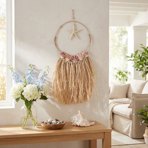 Decoração de parede marítima com estrela do mar real Ø26,5cm Alt.65cm | Floristik24.pt