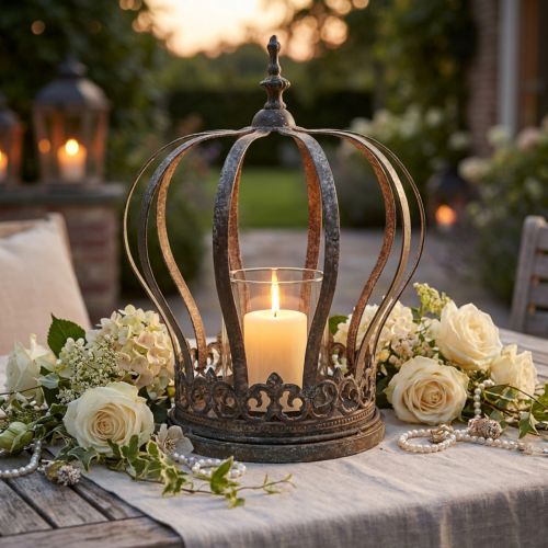 Coroa como lanterna, decoração de vela, coroa de metal, aspecto antigo, Alt.28cm, Ø21cm | Floristik24.pt