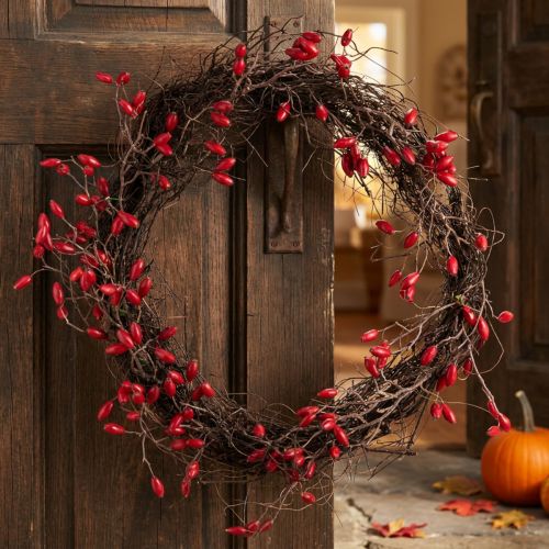 Coroa de rosas artificiais decoração coroa de outono vermelha Ø50cm | Floristik24.pt