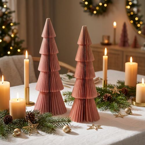 Decoração de mesa árvore de natal papel favo de mel damasco dourado Alt.30cm 2 un | Floristik24.pt