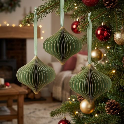 Enfeites de Natal vintage, em papel verde e dourado, Ø8cm, conjunto de 4 | Floristik24.pt