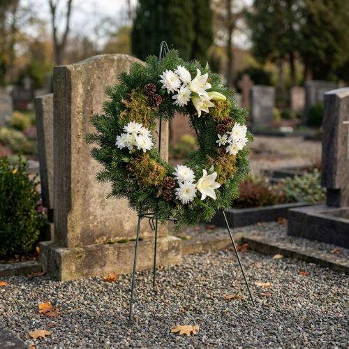 Suporte para coroa de flores verde-escuro – para coroas menores com até 50 cm de diâmetro. | Floristik24.pt