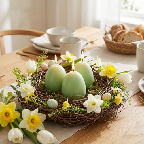 Velas de Páscoa em formato de ovo, verdes, 9 cm, 20 h, 6 unidades | Floristik24.pt