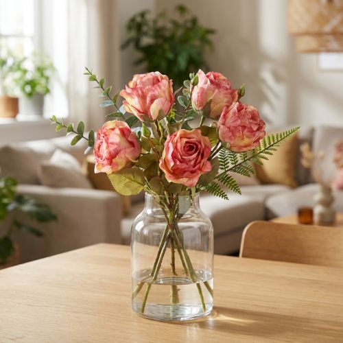 Itens Rosas artificiais rosas decorativas rosa com botões C44cm 4 un