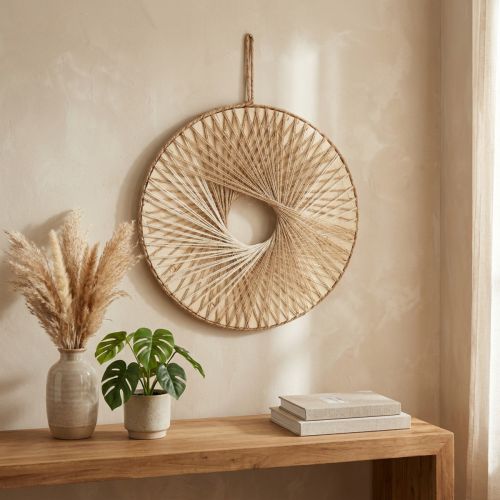 Itens Anel decorativo de parede boho em madeira de cânhamo natural Ø40cm