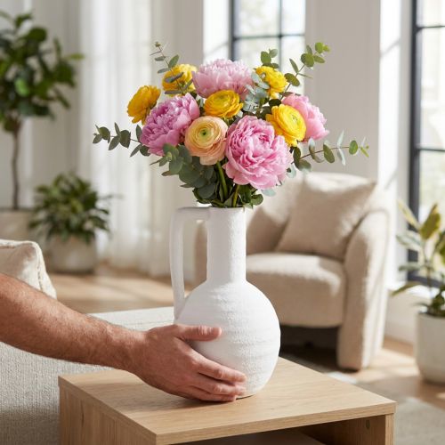 Vaso decorativo vaso de flores brancas com alça de cerâmica Alt.26cm | Floristik24.pt