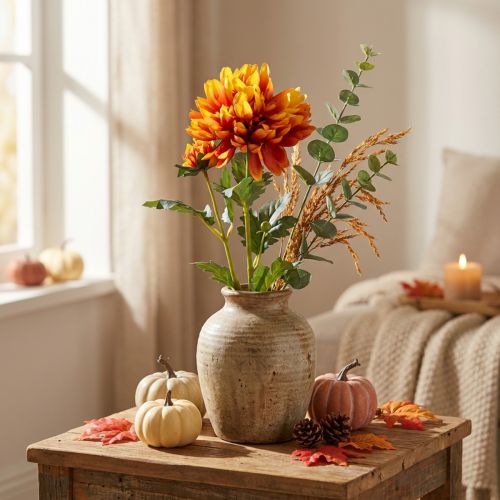 Flores artificiais decoração dálias flores artificiais laranja 62cm | Floristik24.pt