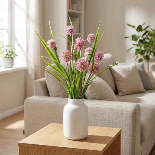 Flores artificiais bola flor allium cebola ornamental artificial rosa 45cm | Floristik24.pt