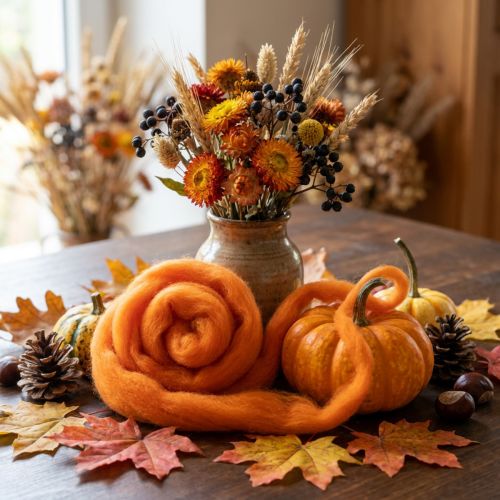 Itens Cordão de lã, lã feltrada, laranja, 2m, para artesanato, amarração e decoração.
