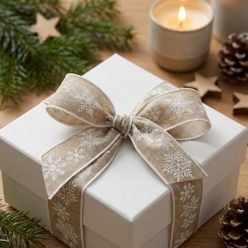 Fita decorativa floco de neve de Natal cinza branco W25mm L20m | Floristik24.pt