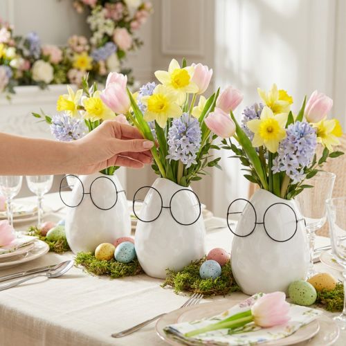 Vaso com copos Decoração de Páscoa cerâmica branca Ø8,5cm Alt.13cm 3 unid. | Floristik24.pt