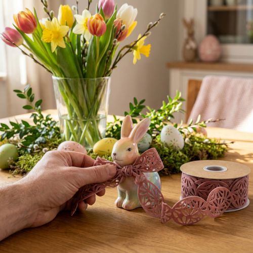 Fita de veludo Ovos de Páscoa fita decorativa Páscoa rosa velho 40mm 5m | Floristik24.pt