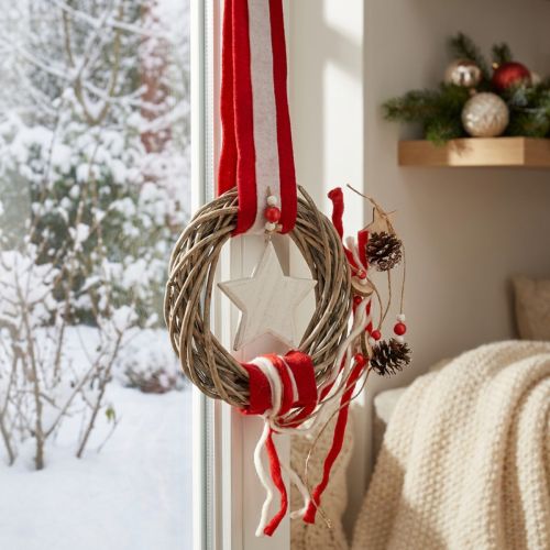 Guirlanda de Natal para pendurar vermelha, branca Ø20cm L98cm | Floristik24.pt