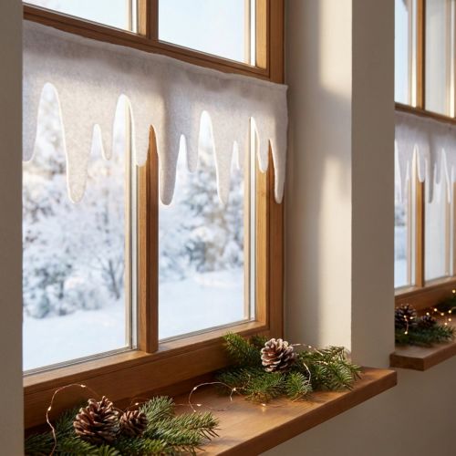 Guirlanda de gelo com lã de neve para decoração de janela 15×180cm 2 peças | Floristik24.pt