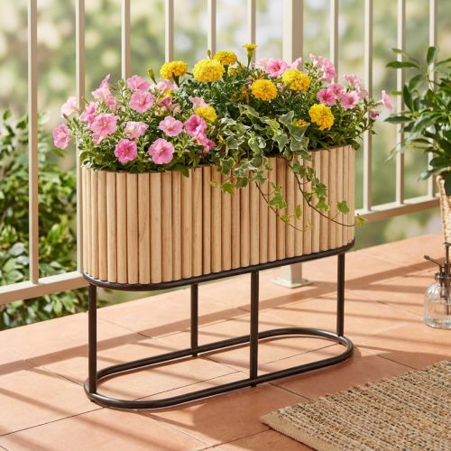 Mini canteiro elevado, jardineira, floreira, madeira, oval, 50×20cm, A40cm | Floristik24.pt