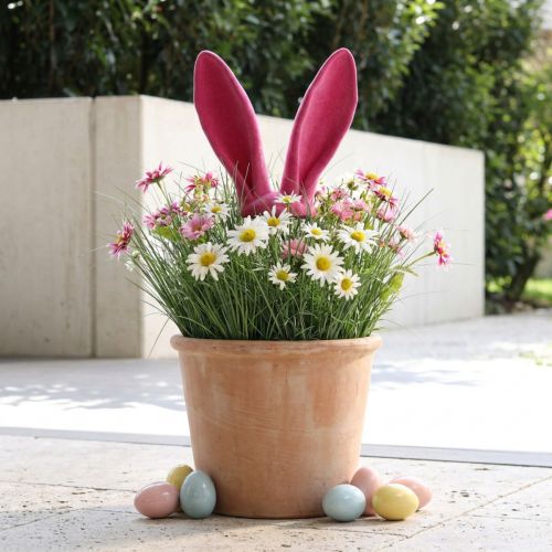 Orelhas decorativas de coelhinho rosa para a Páscoa em bastão flocado Alt.56cm | Floristik24.pt