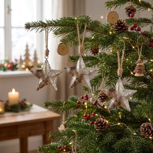 Decoração suspensa estrela natal metal prata 11cm 3 un | Floristik24.pt