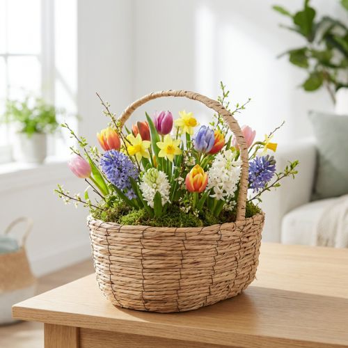 Cesta com alça cesta de plantas cesta de presente artificial 31×23×36cm | Floristik24.pt