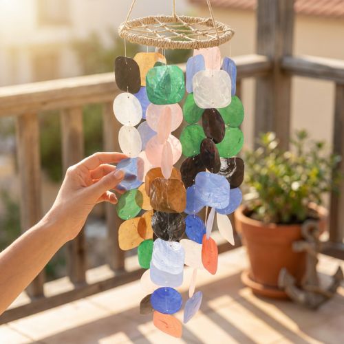 Sino de vento Conchas Capiz Cabide de decoração marítima Ø14,5cm 55cm | Floristik24.pt