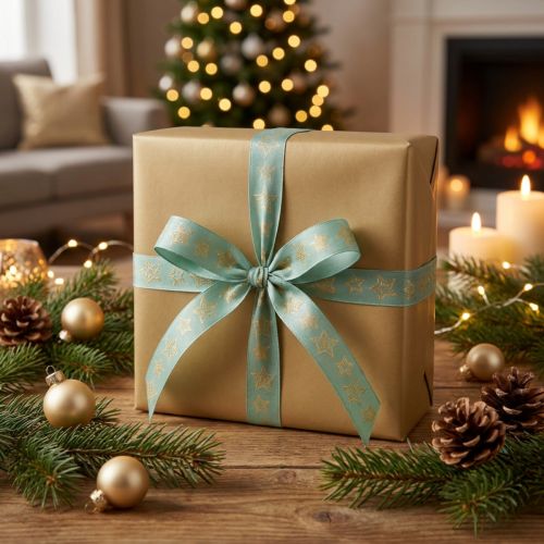 Estrelas de fita de Natal fita de presente turquesa 25mm 18m | Floristik24.pt