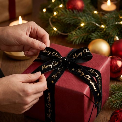 Fita para presente Fita de Natal Fita de veludo preta 25mm 20m | Floristik24.pt