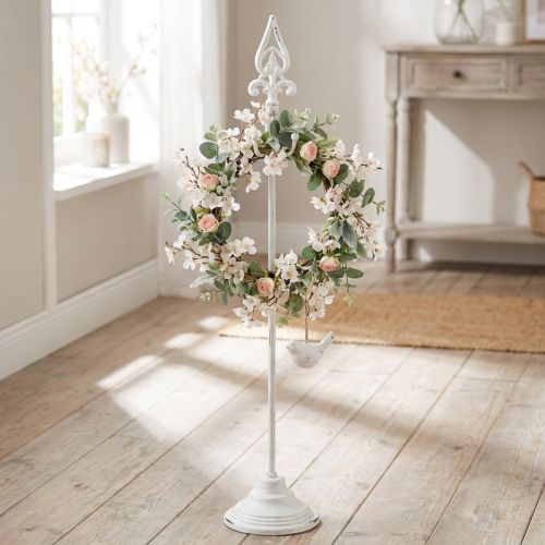 Suporte para guirlanda Shabby Chic Branco Suporte para guirlanda Metal 4 ganchos H76cm | Floristik24.pt