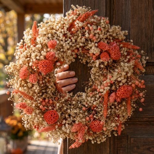 Guirlanda decorativa de flores secas guirlanda de flores laranja creme Ø25cm | Floristik24.pt